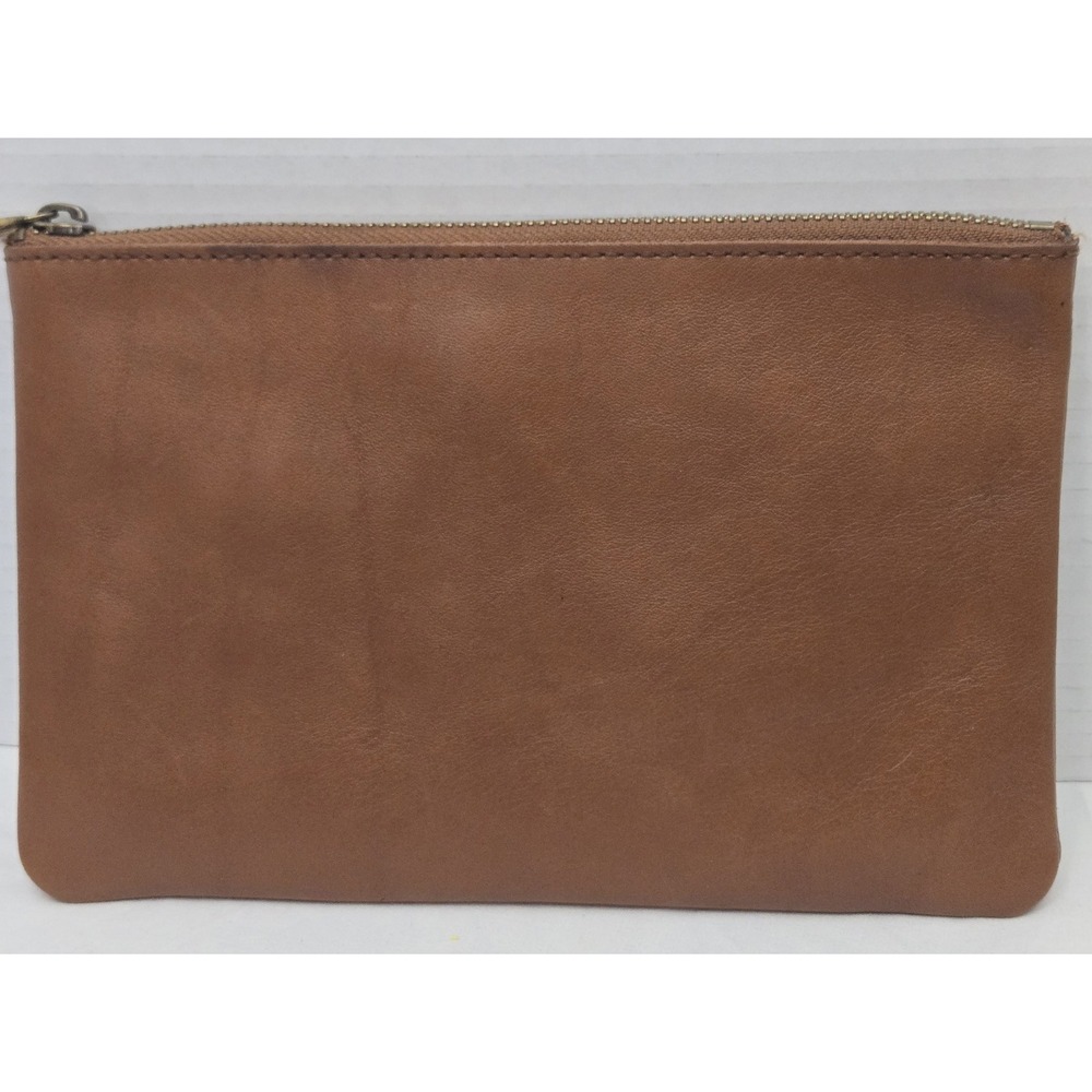 Madewell F6966 Leather Pouch Clutch English Saddle Brown Zip Wallet 9x6 - Picture 2 of 8